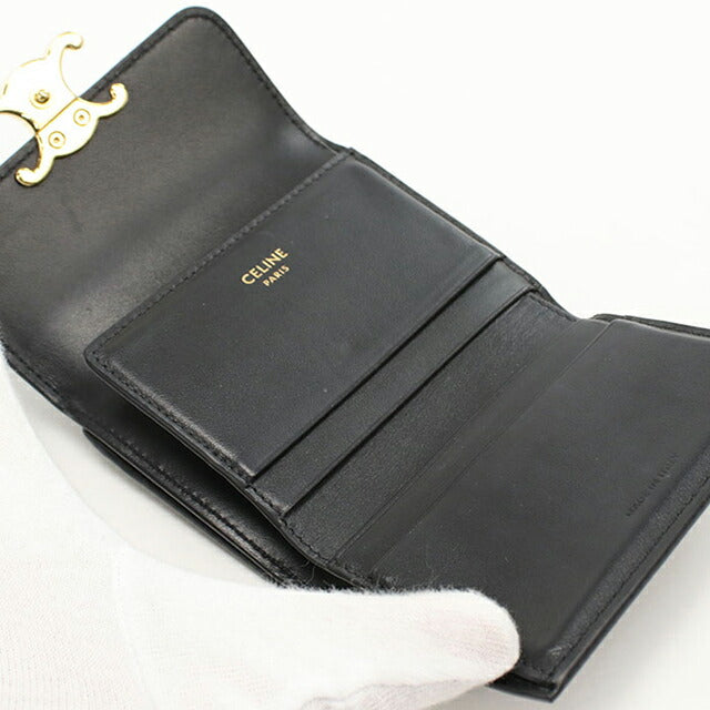 中古 セリーヌ 三つ折り財布 レディース ブランド CELINE トリオンフ コンパクトウォレット 10I653DPV.38NO ブラック 財布 USDCE105888011