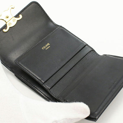中古 セリーヌ 三つ折り財布 レディース ブランド CELINE トリオンフ コンパクトウォレット 10I653DPV.38NO ブラック 財布 USDCE105888011