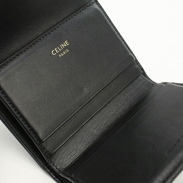 中古 セリーヌ 三つ折り財布 レディース ブランド CELINE トリオンフ コンパクトウォレット 10I653DPV.38NO ブラック 財布 USDCE105888011