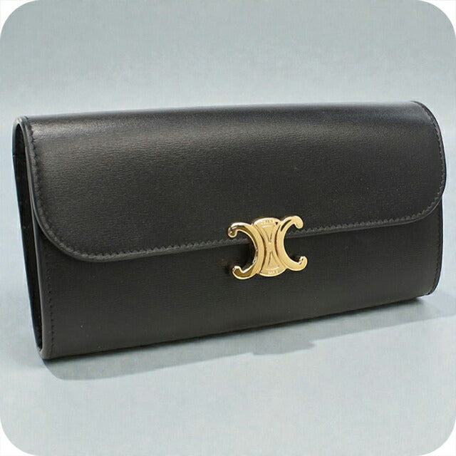 Used Celine long wallet bi-fold ladies brand CELINE Triomphe large wallet black wallet USDCE106001011