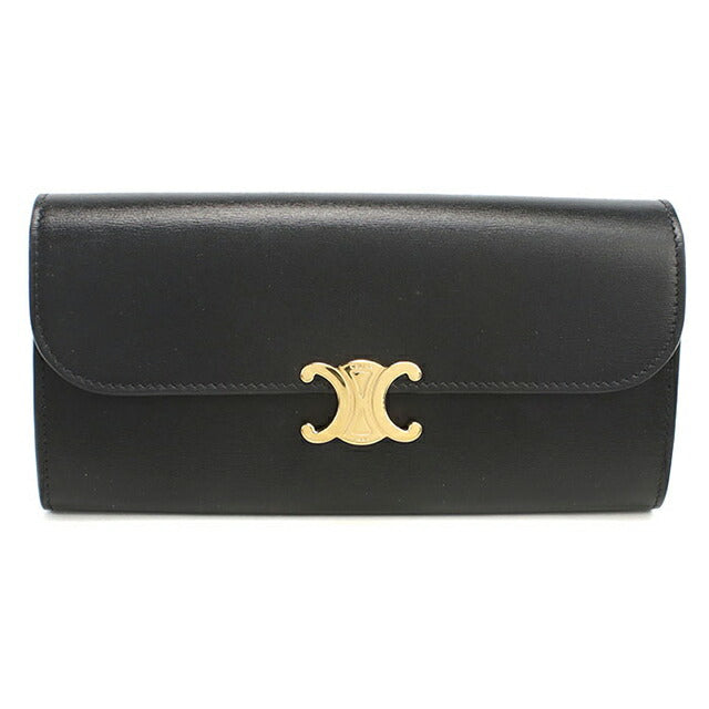 Used Celine long wallet bi-fold ladies brand CELINE Triomphe large wallet black wallet USDCE106001011