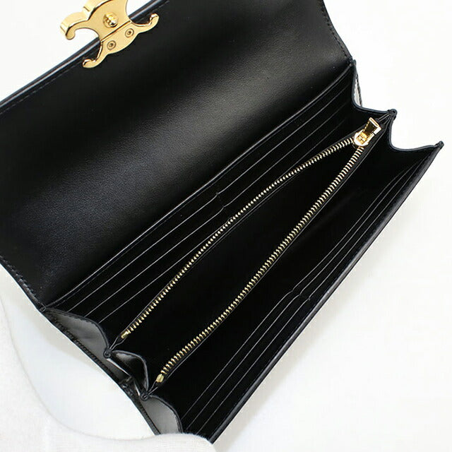 Used Celine long wallet bi-fold ladies brand CELINE Triomphe large wallet black wallet USDCE106001011
