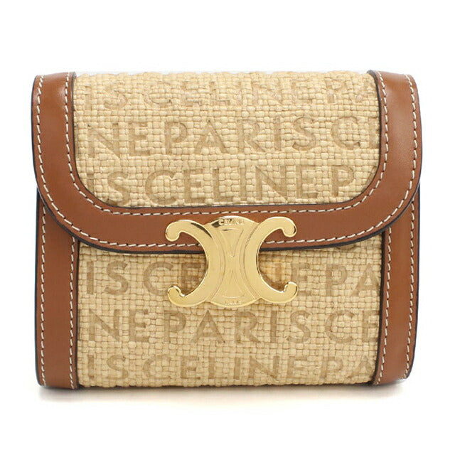 二手 Celine Trifold 钱包 女装品牌 CELINE Triomphe 小翻盖钱包 皮革 10D78 米色钱包 USDCE106008011