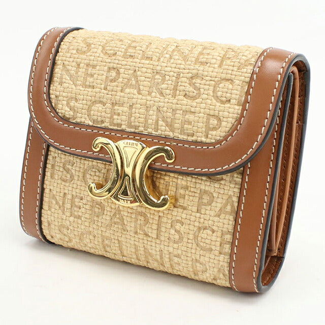 中古 セリーヌ 三つ折り財布 レディース ブランド CELINE トリオンフ スモール フラップ ウォレット レザー 10D78 ベージュ 財布 USDCE106008011