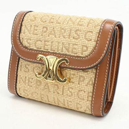 中古 セリーヌ 三つ折り財布 レディース ブランド CELINE トリオンフ スモール フラップ ウォレット レザー 10D78 ベージュ 財布 USDCE106008011