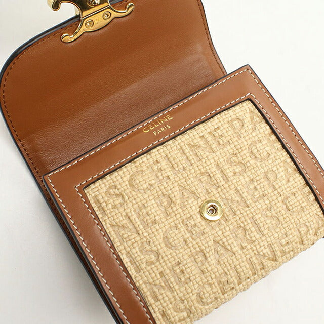 中古 セリーヌ 三つ折り財布 レディース ブランド CELINE トリオンフ スモール フラップ ウォレット レザー 10D78 ベージュ 財布 USDCE106008011