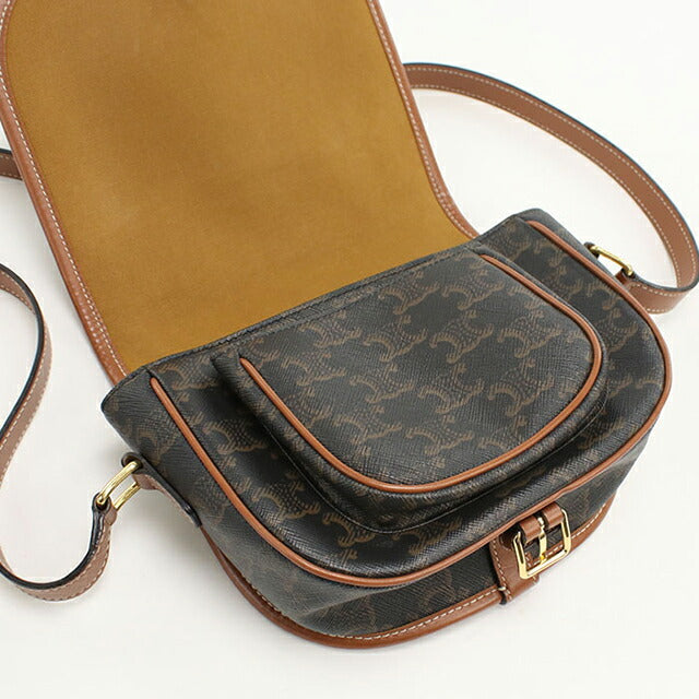 中古 セリーヌ 斜め掛け ショルダーバッグ レディース ブランド CELINE トリオンフキャンバス フォルコ ミディアム 191502BZJ ブラウン USDCE106393011