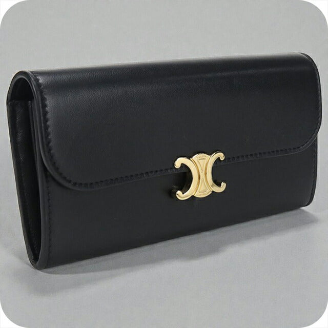 中古 セリーヌ 長財布二折 レディース ブランド CELINE トリオンフ ラージウォレット ブラック 財布 USDCE106615011