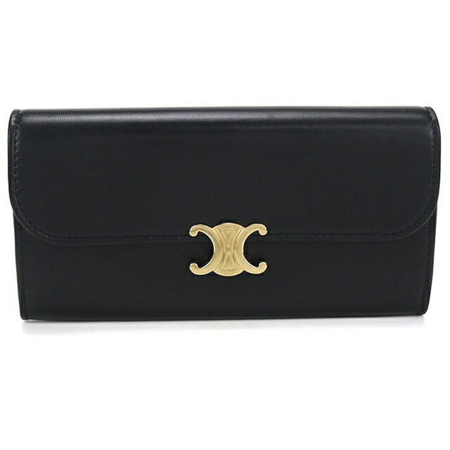 中古 セリーヌ 長財布二折 レディース ブランド CELINE トリオンフ ラージウォレット ブラック 財布 USDCE106615011