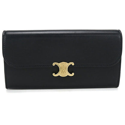中古 セリーヌ 長財布二折 レディース ブランド CELINE トリオンフ ラージウォレット ブラック 財布 USDCE106615011