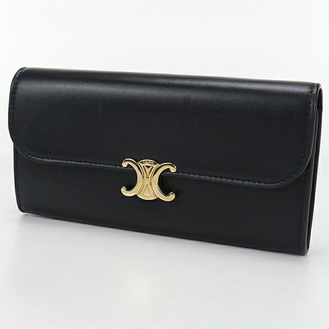 中古 セリーヌ 長財布二折 レディース ブランド CELINE トリオンフ ラージウォレット ブラック 財布 USDCE106615011