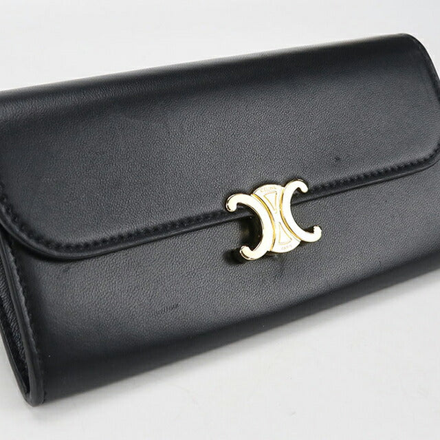 中古 セリーヌ 長財布二折 レディース ブランド CELINE トリオンフ ラージウォレット ブラック 財布 USDCE106615011