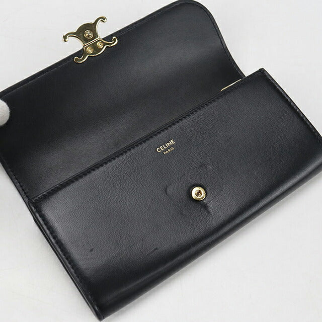 中古 セリーヌ 長財布二折 レディース ブランド CELINE トリオンフ ラージウォレット ブラック 財布 USDCE106615011
