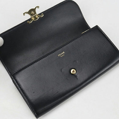 中古 セリーヌ 長財布二折 レディース ブランド CELINE トリオンフ ラージウォレット ブラック 財布 USDCE106615011