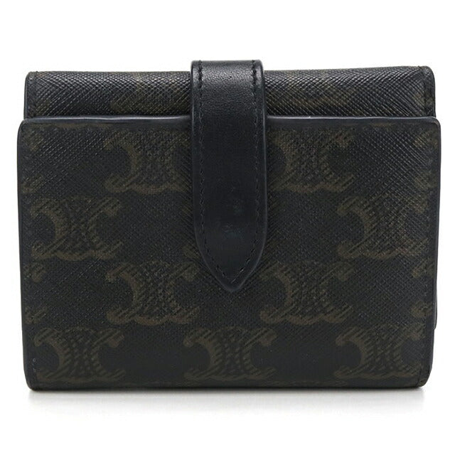 CELINE トリオンフ レザー 三つ折り財布 ブラック 中古 CELINE（セリーヌ） トリオンフ 三つ折り財布 ブラック レザー