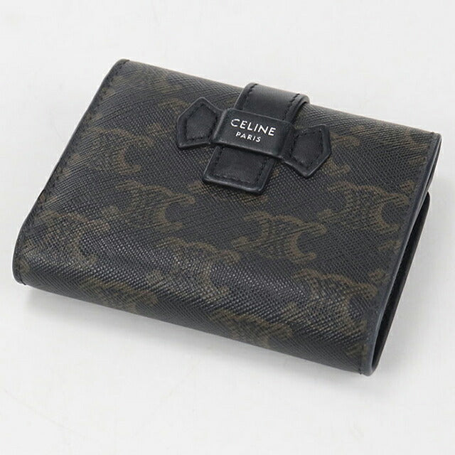 中古 セリーヌ 三つ折り財布 メンズ ブランド CELINE トリオンフキャンバス ブラック 財布 USDCE106620011