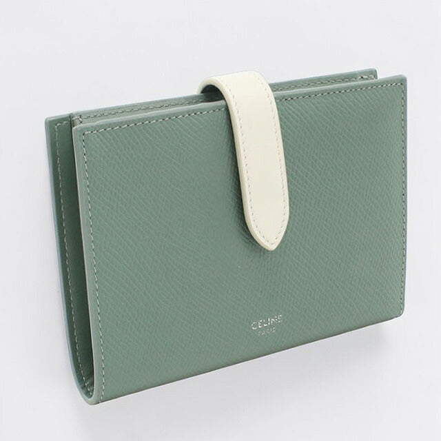 中古 セリーヌ 二折財布 レディース ブランド CELINE ストラップウォレット グリーン 財布 USDCE107074011