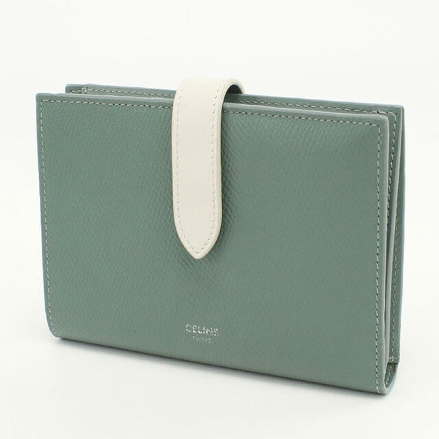 中古 セリーヌ 二折財布 レディース ブランド CELINE ストラップウォレット グリーン 財布 USDCE107074011
