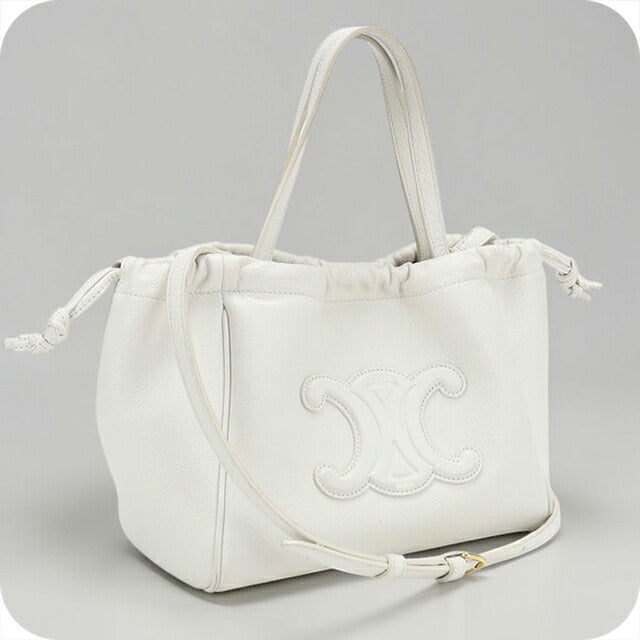 中古 セリーヌ ハンドバッグ レディース ブランド CELINE トリオンフ スモール カバ ドローストリング レザー 111013ENY.01BC ホワイト USDCE107343011