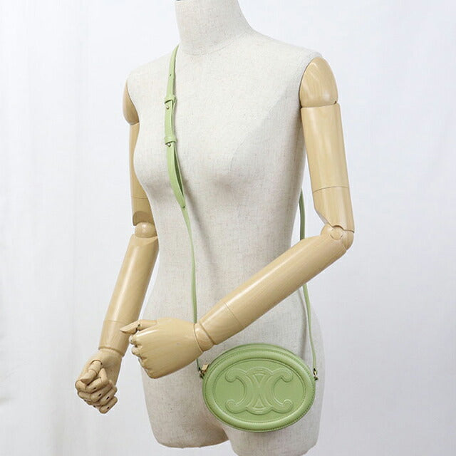 中古 セリーヌ 斜め掛け ショルダーバッグ レディース ブランド CELINE キュイルトリオンフ オーバルパース レザー グリーン バッグ USDCE107401011