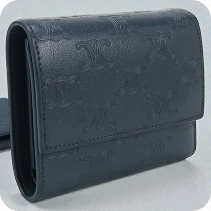 中古 セリーヌ 三つ折り財布 三折財布 レディース ブランド CELINE トリオンフ スモールフラップウォレット ネイビー 財布 USDCE107555011