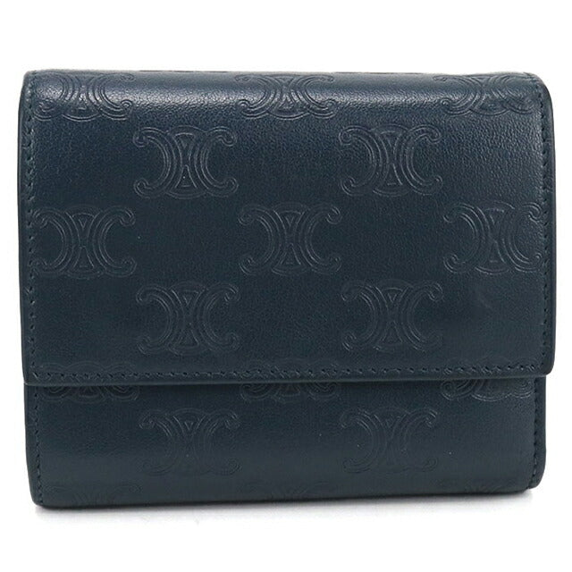 中古 セリーヌ 三つ折り財布 三折財布 レディース ブランド CELINE トリオンフ スモールフラップウォレット ネイビー 財布 USDCE107555011