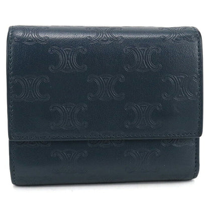 中古 セリーヌ 三つ折り財布 三折財布 レディース ブランド CELINE トリオンフ スモールフラップウォレット ネイビー 財布 USDCE107555011