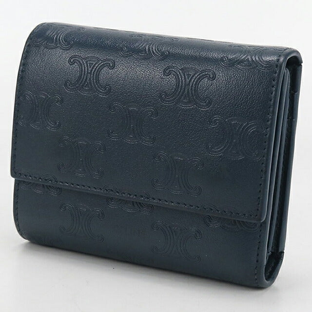 中古 セリーヌ 三つ折り財布 三折財布 レディース ブランド CELINE トリオンフ スモールフラップウォレット ネイビー 財布 USDCE107555011