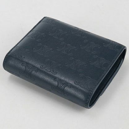 中古 セリーヌ 三つ折り財布 三折財布 レディース ブランド CELINE トリオンフ スモールフラップウォレット ネイビー 財布 USDCE107555011