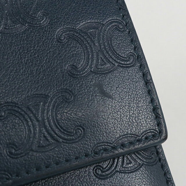 中古 セリーヌ 三つ折り財布 三折財布 レディース ブランド CELINE トリオンフ スモールフラップウォレット ネイビー 財布 USDCE107555011