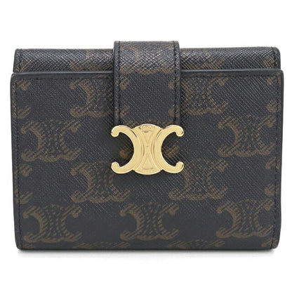 中古 セリーヌ 三つ折り財布 三折財布 レディース ブランド CELINE トリオンフキャンバス ファインストラップウォレットニノ ブラウン 財布 USDCE108137011