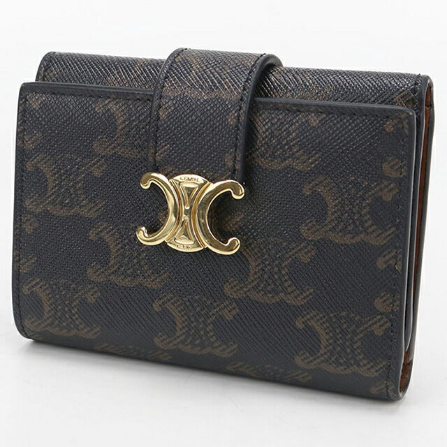 中古 セリーヌ 三つ折り財布 三折財布 レディース ブランド CELINE トリオンフキャンバス ファインストラップウォレットニノ ブラウン 財布 USDCE108137011