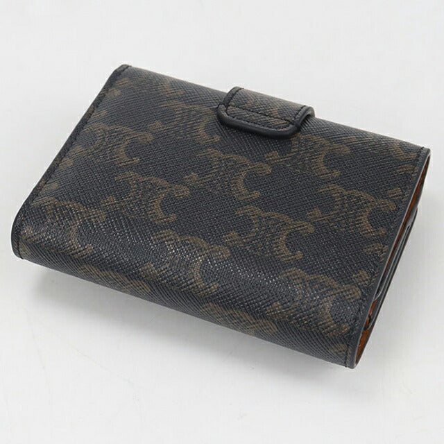 中古 セリーヌ 三つ折り財布 三折財布 レディース ブランド CELINE トリオンフキャンバス ファインストラップウォレットニノ ブラウン 財布 USDCE108137011