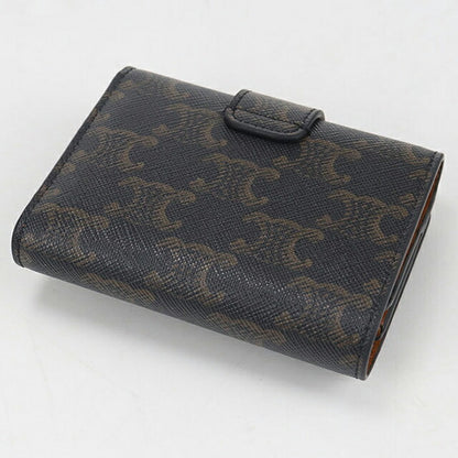 中古 セリーヌ 三つ折り財布 三折財布 レディース ブランド CELINE トリオンフキャンバス ファインストラップウォレットニノ ブラウン 財布 USDCE108137011