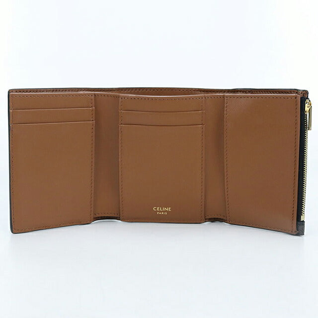 中古 セリーヌ 三つ折り財布 三折財布 レディース ブランド CELINE トリオンフキャンバス ファインストラップウォレットニノ ブラウン 財布 USDCE108137011