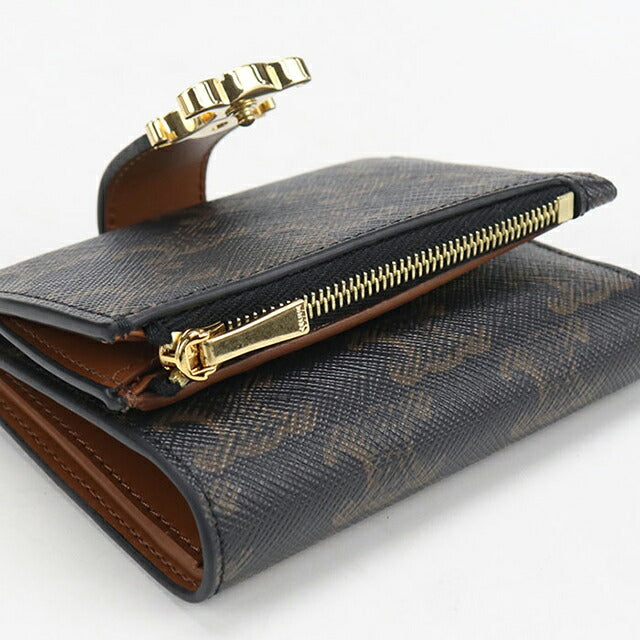 中古 セリーヌ 三つ折り財布 三折財布 レディース ブランド CELINE トリオンフキャンバス ファインストラップウォレットニノ ブラウン 財布 USDCE108137011