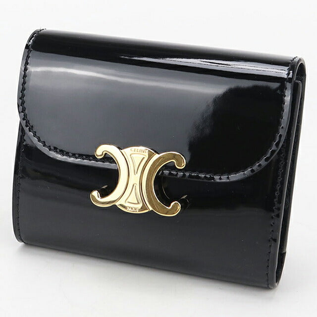 中古 セリーヌ 三つ折り財布 三折財布 レディース ブランド CELINE トリオンフ スモールフラップウォレット ブラック 財布 USDCE108138011