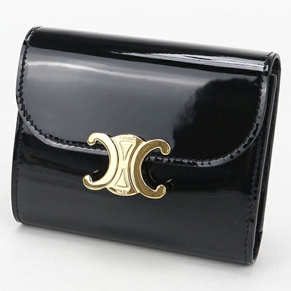 中古 セリーヌ 三つ折り財布 三折財布 レディース ブランド CELINE トリオンフ スモールフラップウォレット ブラック 財布 USDCE108138011
