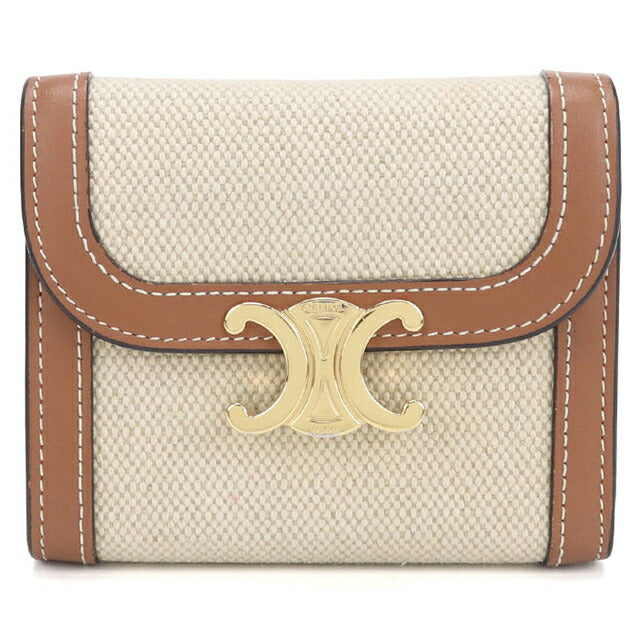 中古 セリーヌ 三つ折り財布 三折財布 レディース ブランド CELINE トリオンフ スモールフラップウォレット ベージュ 財布 USDCE108142011
