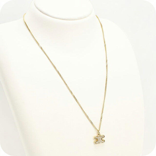 中古 セリーヌ ネックレス レディース ブランド CELINE トリオンフ ラインストーン ゴールド アクセサリー USDCE108300011