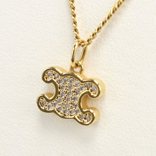 中古 セリーヌ ネックレス レディース ブランド CELINE トリオンフ ラインストーン ゴールド アクセサリー USDCE108300011