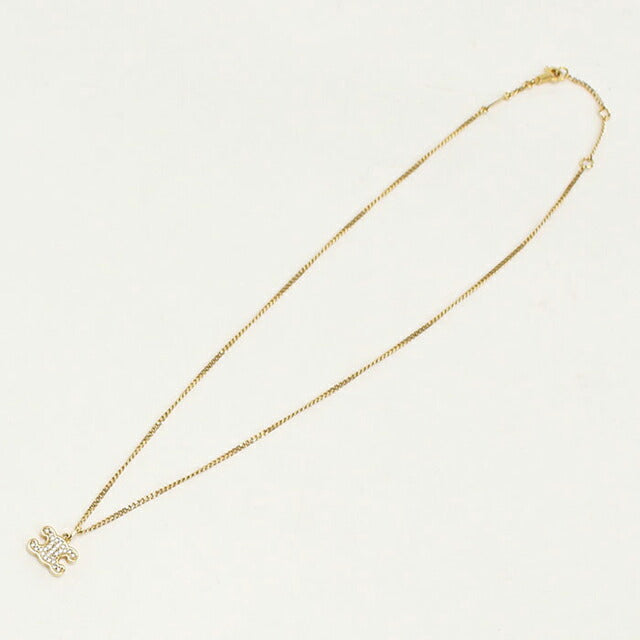 中古 セリーヌ ネックレス レディース ブランド CELINE トリオンフ ラインストーン ゴールド アクセサリー USDCE108300011