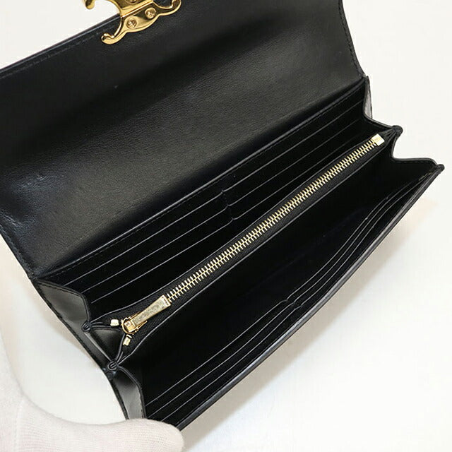 Used Celine long wallet bi-fold ladies brand CELINE Triomphe large wallet 10E313DPV.38NO black USDCE108307011