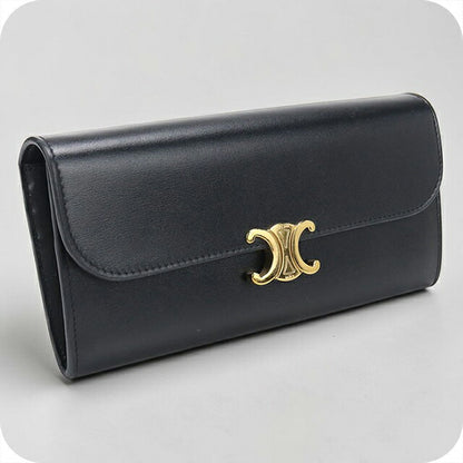 Used Celine long wallet bi-fold ladies brand CELINE Triomphe large wallet 10E313DPV.38NO black USDCE108307011