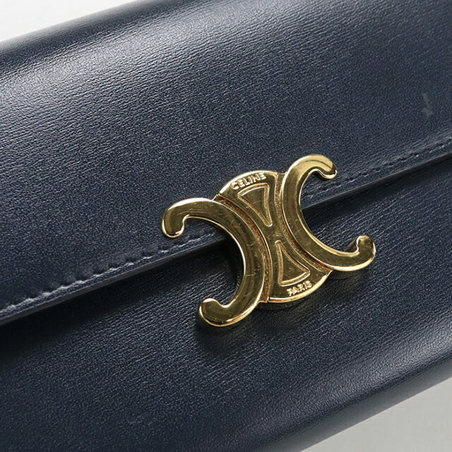 Used Celine long wallet bi-fold ladies brand CELINE Triomphe large wallet 10E313DPV navy USDCE108786011