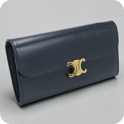 Used Celine long wallet bi-fold ladies brand CELINE Triomphe large wallet 10E313DPV navy USDCE108786011