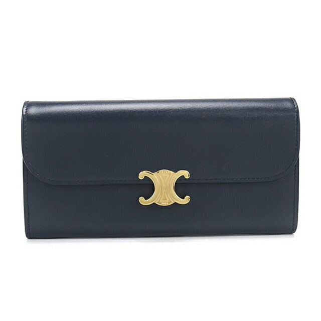 中古 セリーヌ 長財布二折 レディース ブランド CELINE トリオンフ ラージウォレット 10E313DPV ネイビー USDCE108786011