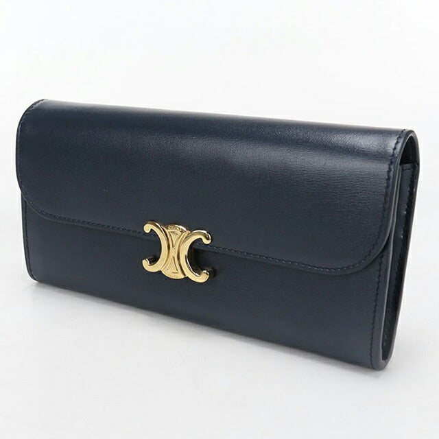 Used Celine long wallet bi-fold ladies brand CELINE Triomphe large wallet 10E313DPV navy USDCE108786011