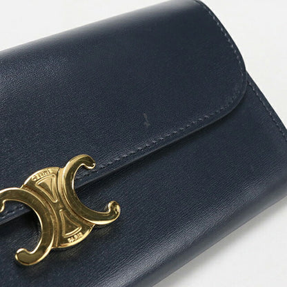 Used Celine long wallet bi-fold ladies brand CELINE Triomphe large wallet 10E313DPV navy USDCE108786011
