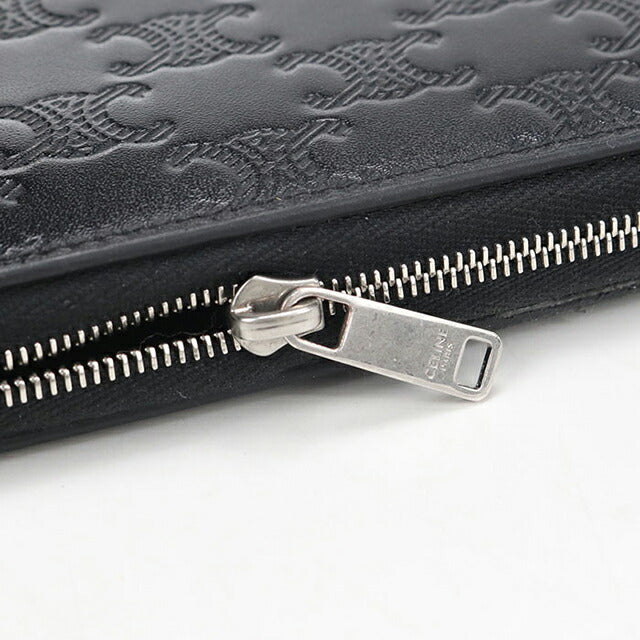 【中古】CELINE セリーヌ ラウンドジップ 長財布 シルバー ファスナー CELINE（セリーヌ） ラージ ジップドウォレット 長財布 レザー グレー